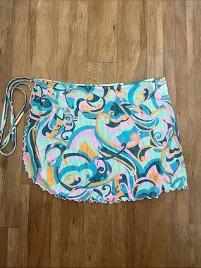Jessica Simpson Colorful Swirl Mini Skirt with Side Tie Swim Coverup Size S/M